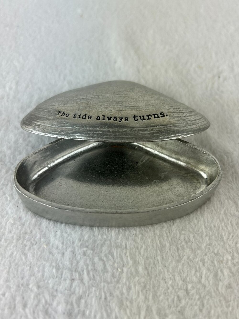 Hallmark Pewter Trinket Box "The Tide Always Turns" Clam Shell Charming